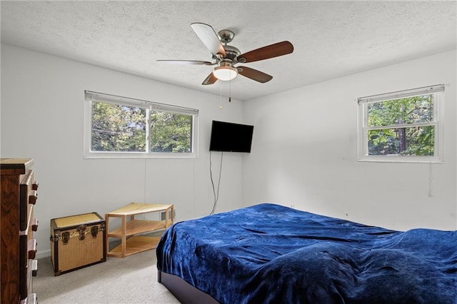 4051 Dixie Ln, Douglasville, GA 30135 - bedroom featuring light colored carpet, a ceiling fan, and a textured ceiling