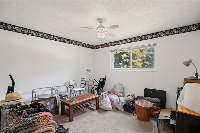 4051 Dixie Ln, Douglasville, GA 30135 - game room featuring a ceiling fan, a textured ceiling, and carpet