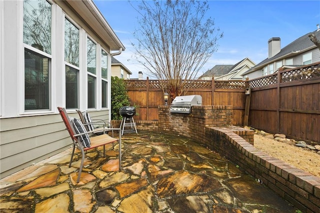 view of patio / terrace with area for grilling and a fenced backyard