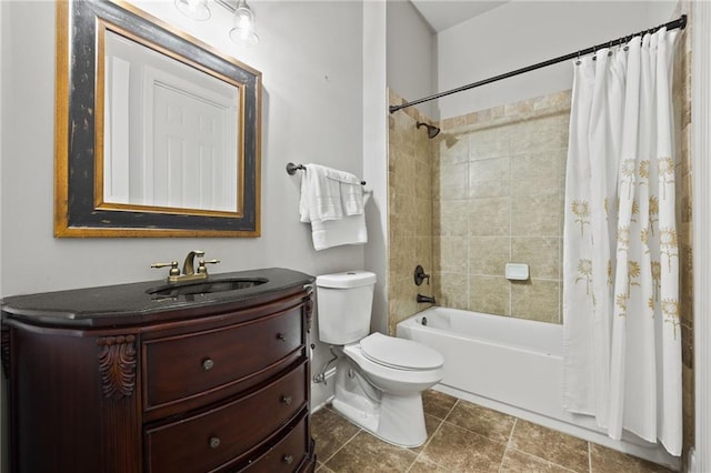 full bathroom featuring vanity, toilet, and shower / tub combo with curtain