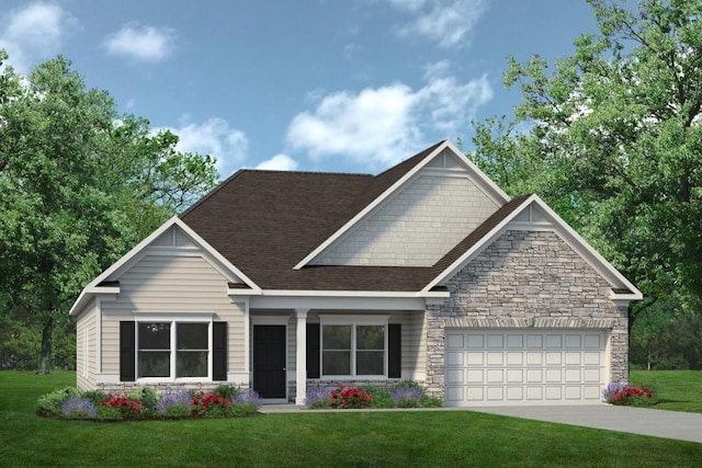 craftsman-style house featuring a garage and a front yard