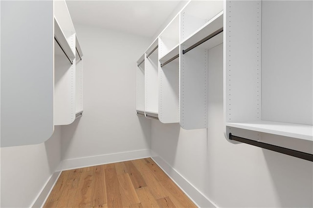 walk in closet with light hardwood / wood-style flooring