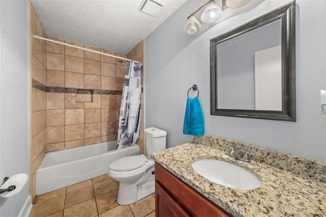 5016 Comanche Ct NW, Lilburn, GA 30047 - full bathroom featuring shower / bath combination with curtain, vanity, tile patterned floors, and a textured ceiling