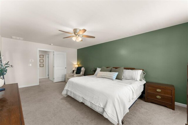 867 Starbuck Pkwy, Pendergrass, GA 30567 - bedroom with baseboards, ceiling fan, light colored carpet, and visible vents