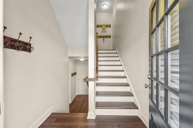 staircase featuring hardwood / wood-style floors