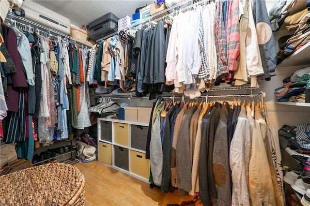 walk in closet with hardwood / wood-style floors