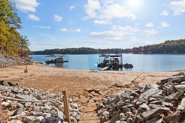 view of dock with a water view