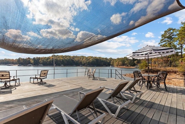 wooden deck with a water view