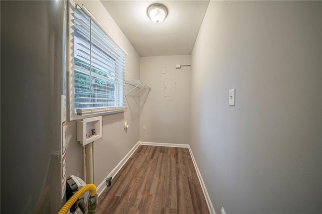 laundry room with hookup for a washing machine and dark wood-type flooring