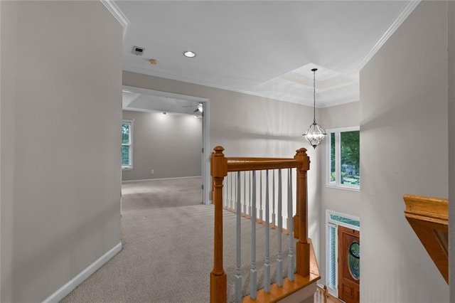 3642 Fowler Rdg, Douglasville, GA 30135 - stairs with ornamental molding, carpet, baseboards, and recessed lighting