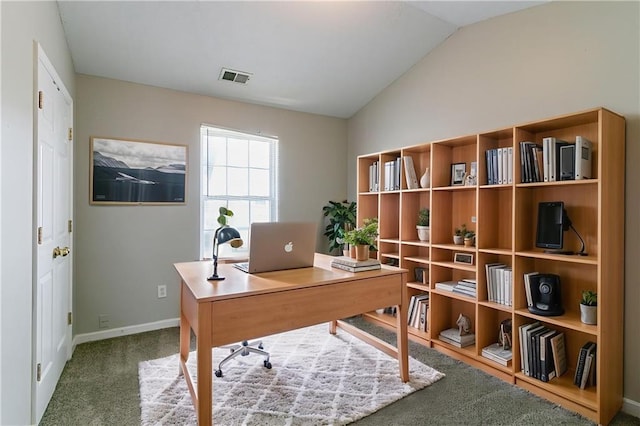 256 Turnstone Rd, Stockbridge, GA 30281 - office featuring lofted ceiling, baseboards, and carpet flooring