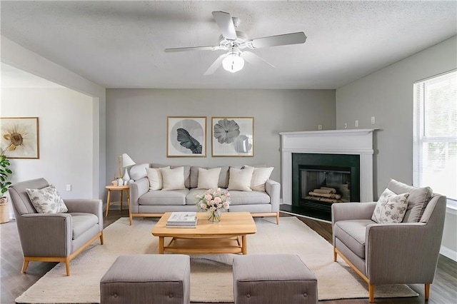 256 Turnstone Rd, Stockbridge, GA 30281 - living room with light wood-style flooring, a ceiling fan, and a fireplace with raised hearth