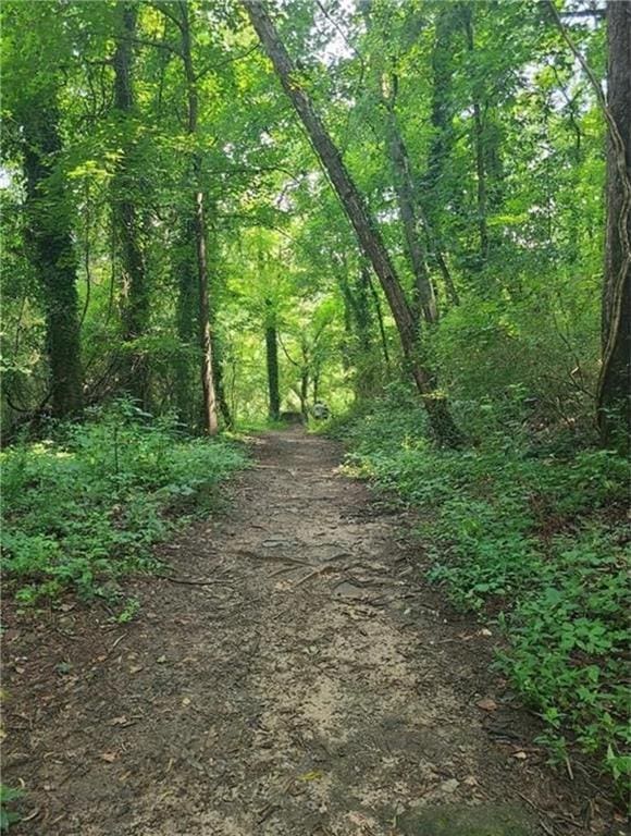 view of road featuring a view of trees