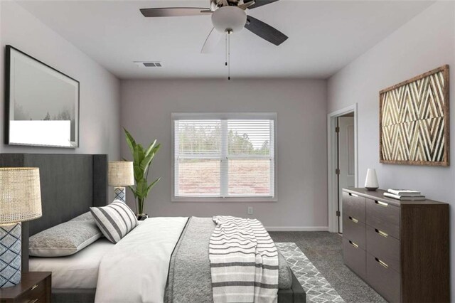 bedroom featuring carpet floors and ceiling fan