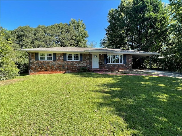 single story home with a carport and a front yard