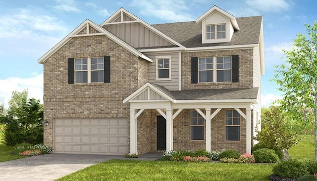 view of front facade with a front lawn and a garage