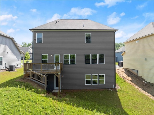 392 Brookstone Trl, Dawsonville, GA 30534 - back of house with a lawn, central AC, and a wooden deck