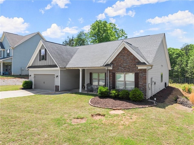 4381 Highland Gate Parkway, Gainesville, GA 30506 - view of front of home with fence, a front yard, stone siding, board and batten siding, and concrete driveway