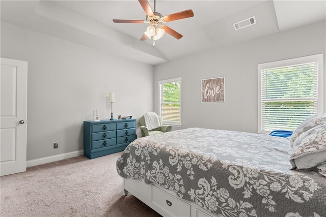 4381 Highland Gate Parkway, Gainesville, GA 30506 - carpeted bedroom featuring vaulted ceiling, baseboards, a ceiling fan, and visible vents