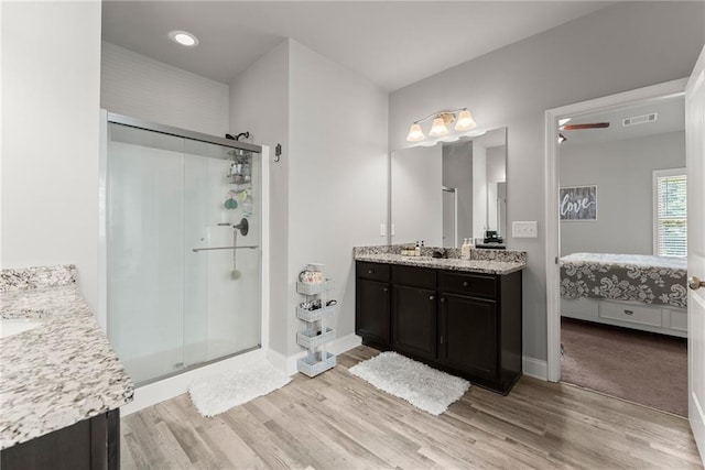 4381 Highland Gate Parkway, Gainesville, GA 30506 - full bath with visible vents, a stall shower, ensuite bath, and wood finished floors