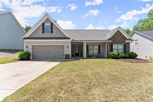 4381 Highland Gate Parkway, Gainesville, GA 30506 - craftsman-style house with a front lawn, a garage, board and batten siding, a porch, and concrete driveway