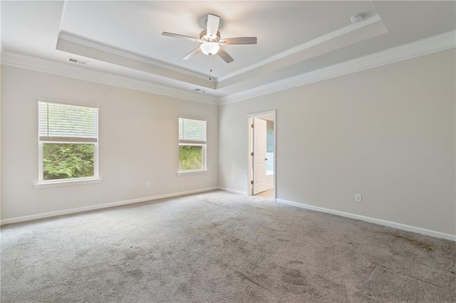5103 Woodline View Ln, Auburn, GA 30011 - carpeted spare room with a tray ceiling, ornamental molding, plenty of natural light, a ceiling fan, and baseboards