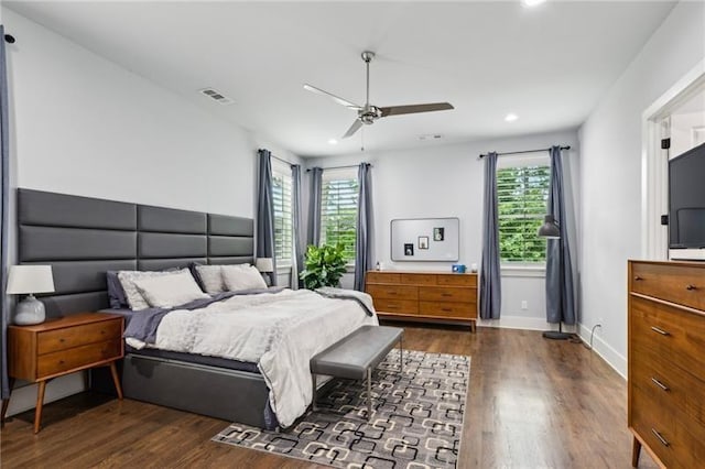 2020 Bixby St SE, Atlanta, GA 30317 - bedroom featuring recessed lighting, dark wood-type flooring, and a ceiling fan