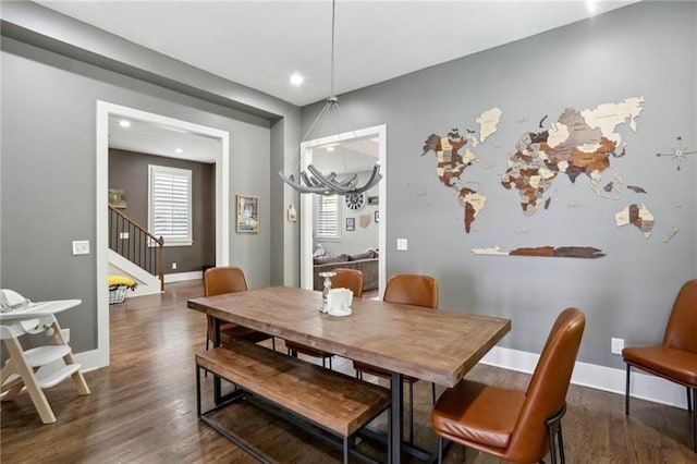 2020 Bixby St SE, Atlanta, GA 30317 - dining space featuring wood finished floors, stairs, and recessed lighting