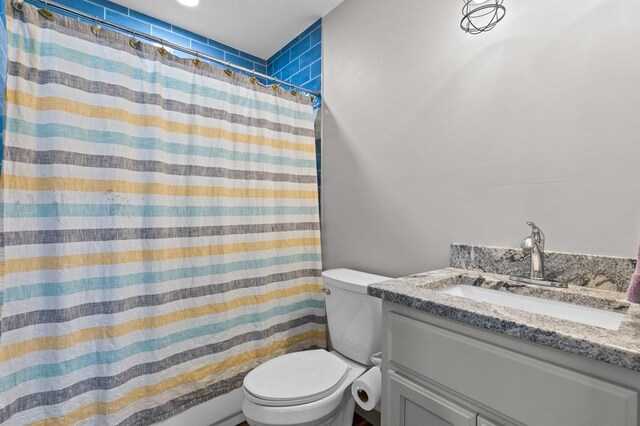 35 Indian Trce, Mineral Bluff, GA 30559 - bathroom with vanity, toilet, and a shower with shower curtain