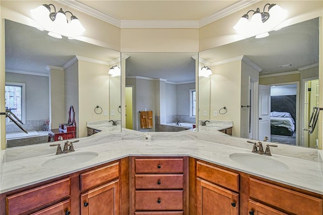 bathroom featuring vanity and ornamental molding