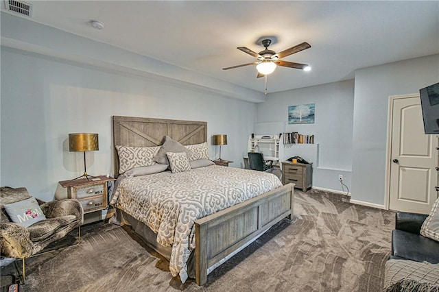 bedroom with carpet floors and ceiling fan