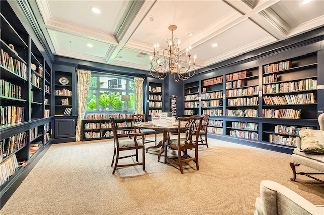 1800 Clairmont Lk Unit A310, Decatur, GA 30033 - office space with bookshelves, crown molding, carpet flooring, coffered ceiling, and beam ceiling