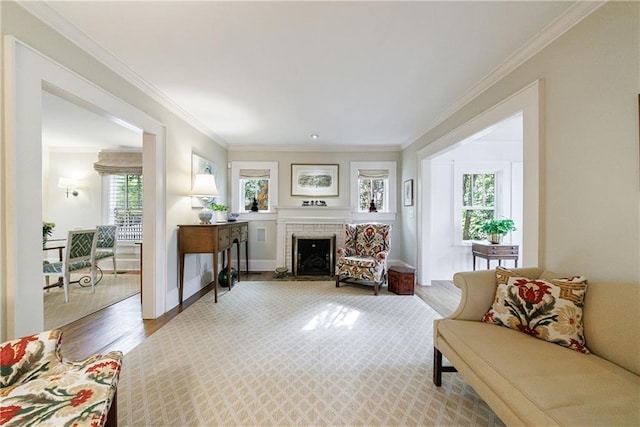 202 Lakeview Ave, Atlanta, GA 30305 - sitting room featuring a brick fireplace, crown molding, and wood finished floors