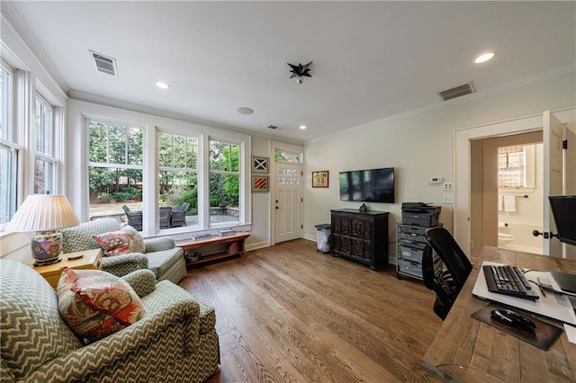 202 Lakeview Ave, Atlanta, GA 30305 - living area featuring ornamental molding, visible vents, and a healthy amount of sunlight