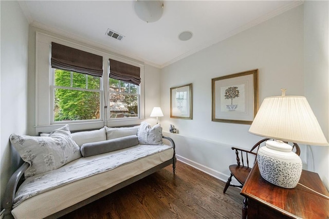 202 Lakeview Ave, Atlanta, GA 30305 - sitting room featuring visible vents, baseboards, ornamental molding, and wood finished floors