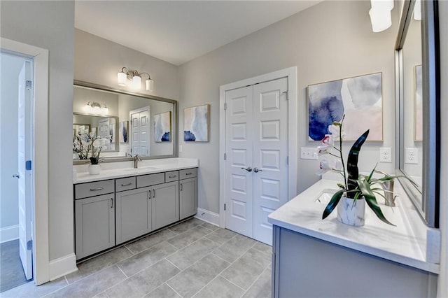 bathroom with tile patterned floors and vanity