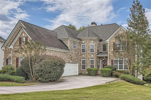 view of front facade featuring a front yard and a garage