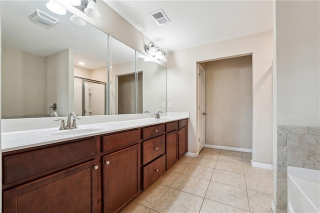 full bathroom featuring tile patterned flooring, visible vents, and a sink