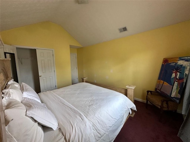 5546 Wellborn Creek Dr, Lithonia, GA 30058 - carpeted bedroom with vaulted ceiling and a closet