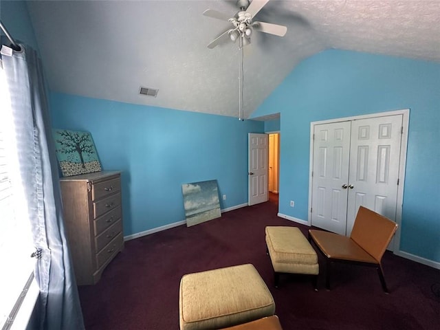 5546 Wellborn Creek Dr, Lithonia, GA 30058 - bedroom featuring vaulted ceiling, carpet, baseboards, and ceiling fan