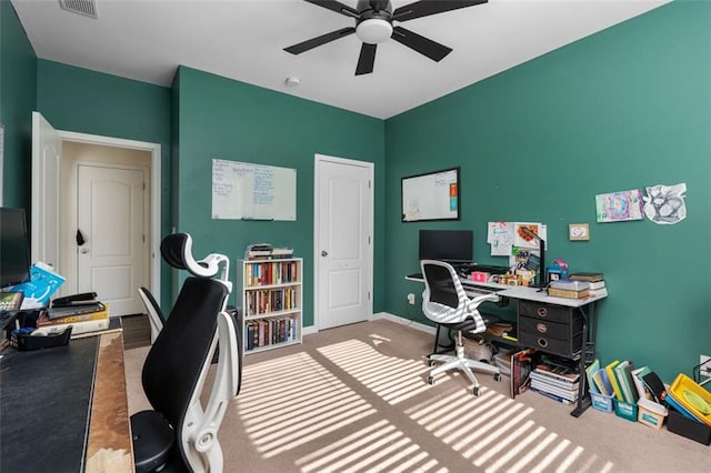 office area featuring ceiling fan