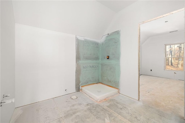 bathroom featuring vaulted ceiling