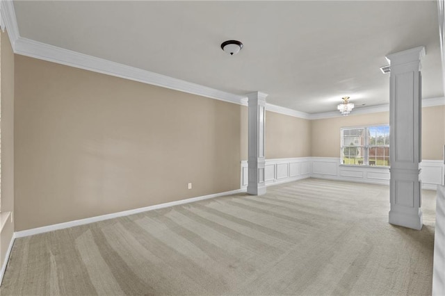 3039 Tuscan Ridge Dr, Snellville, GA 30039 - unfurnished room with ornate columns, light colored carpet, ornamental molding, and a chandelier