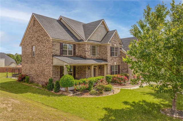 3039 Tuscan Ridge Dr, Snellville, GA 30039 - view of front facade featuring brick siding, a front yard, and roof with shingles