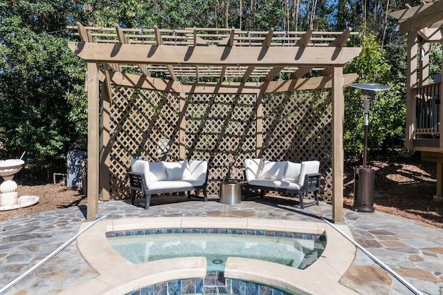 view of pool featuring a pergola, a patio area, and an in ground hot tub