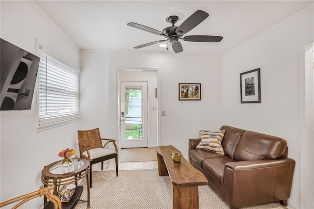 728 Antone St NW, Atlanta, GA 30318 - living area with ceiling fan and light tile patterned floors