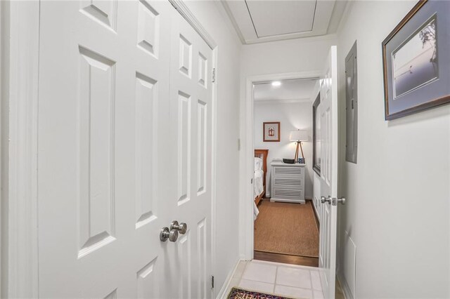728 Antone St NW, Atlanta, GA 30318 - corridor with tile patterned floors, baseboards, and ornamental molding
