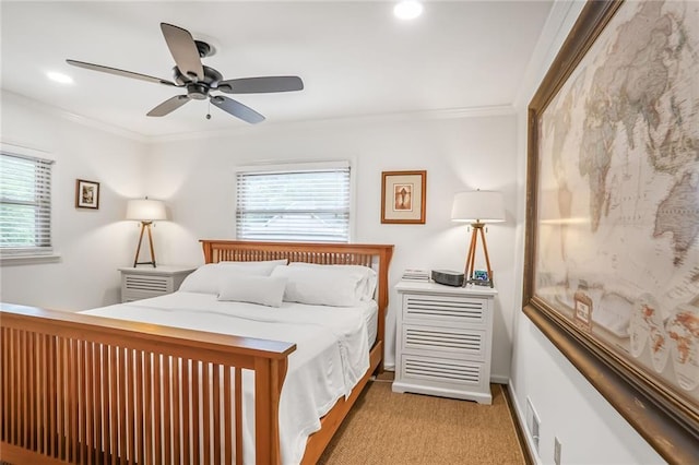 728 Antone St NW, Atlanta, GA 30318 - bedroom featuring ornamental molding, multiple windows, carpet flooring, recessed lighting, and a ceiling fan