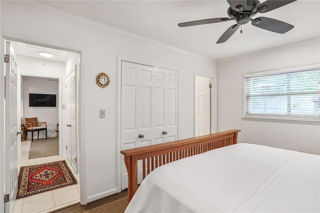728 Antone St NW, Atlanta, GA 30318 - bedroom with attic access, a closet, ornamental molding, and ceiling fan