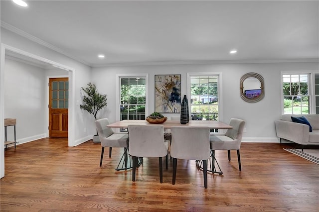 4669 Dunover Cir, Atlanta, GA 30360 - dining room featuring crown molding, plenty of natural light, recessed lighting, and wood finished floors